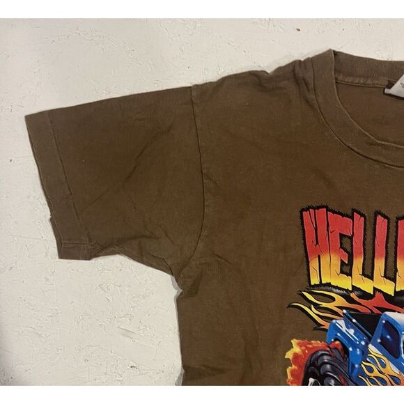 Vintage Hellfire Demolition Team Monster Truck Shirt Mens Small Brown Comfort - Picture 4 of 11